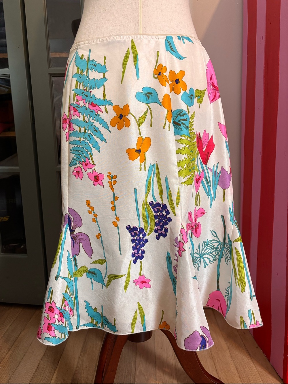 Boston Proper 100% Silk Floral Botanical Skirt Flounce Hem Size 10